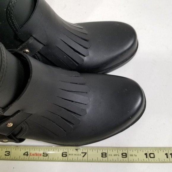 Massimo Dutti Rain Boot Tall Rubber Fringe Black Ring Strap US 6.5  EUR 37 - Picture 16 of 16